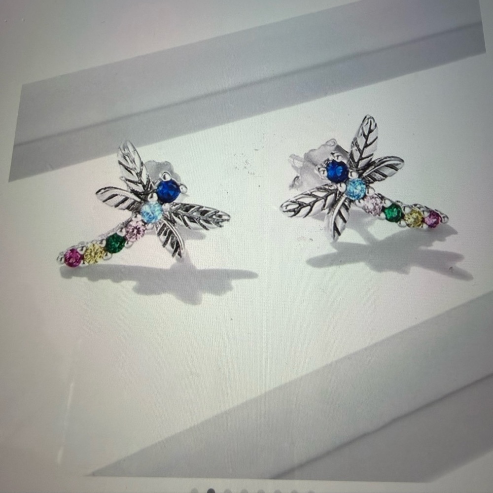 925 Sterling Silver Colorful Zircon Dragonfly Earrings